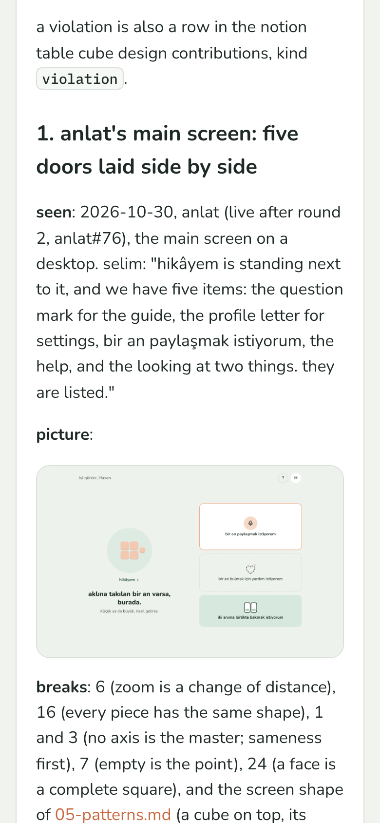 the violations page on a phone, 30-10-2026: the violations one after another as numbered headings in one long text